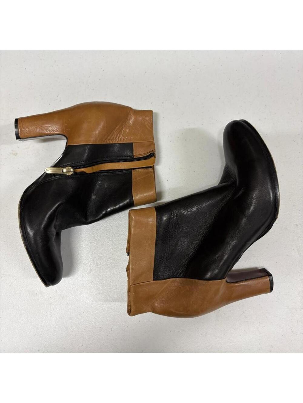 Sam Edelman Womens Ankle Boots Size 6M Black Brown Leather Block Heel Booties